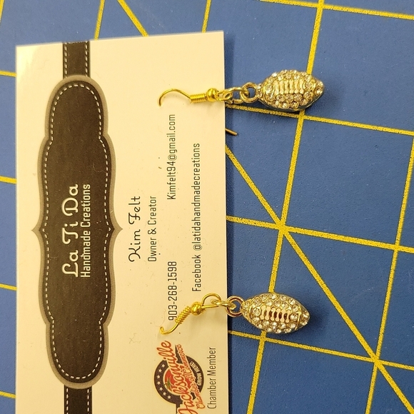 La Ti Da Handmade Creations Jewelry - Sports Rhinestone Football Gold Tone Earrings